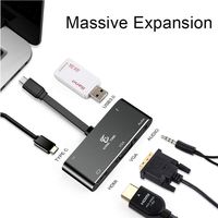 USB C Hub Dual Display, 5-in-1 Adapter with HDMI and VGA, Audio, USB 3.0, 60W Type C Charging Port Compatible with MacBook Pro, ChromeBook, XPS, Samsung S9, etc., Space Gray