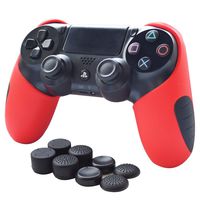 Skin Compatible for PS4 Controller Pandaren Soft Silicone Thicker Half Skin Cover Grip for PS4 /Slim/PRO Controller Set (Red Skin X 1 + Thumb Grip X 8)