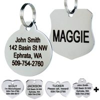GoTags Stainless Steel Pet ID Tags, Personalized Dog Tags and Cat Tags, up to 8 Lines of Custom Text Engraved on Both Sides, in Bone, Round, Heart, Bow Tie, Flower, Star and More (Round, Regular)