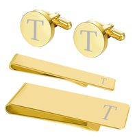 BodyJ4You 4PC Cufflinks Tie Bar Money Clip Button Shirt Personalized Initials Letter T Gift Set