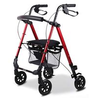 Aluminum Rollator Rolling Walker, Mobility Walker, Easily Fords, 300 Pound Weight Capacity,Red