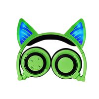Eoncore Kids Stereo Wireless Bluetooth Headphones LED Glowing Cat Ear Foldable Over-Ear Headsets Noise Reduction with Mic Volume Control (Green)