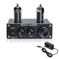 SUCA-AUDIO Tube-T1 Preamplifier, Vacuum Tube Amplifier Buffer Mini Hi-Fi Stereo Preamp with Treble & Bass Tone Control for Home Audio Player (6K4 Tubes)