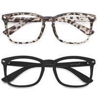 MEETSUN Blue Light Blocking Glasses, Anti Eye Strain Headache (Sleep Better),Computer Reading Glasses UV400 Transparent Lens (2 Pack Matte Black Frame + Glossy Leopard Frame, 53)