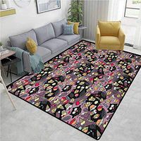 Owls Print Area Rug Underlay, Crazy Owls and Tasty Delicious Sweets Cupcakes Ice Cream Candy and Abstract Leaves, Durable Rugs - Living, Dinning, Office, Rooms & Bedrrom, Hallway Carpet(4'x 6')