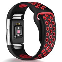 GeekSpark Bands Compatible for Fitbit Charge 2, Replacement Accessory Breathable Wristbands with Air Holes Compatible for Fitbit Charge 2 HR Black/Red Large