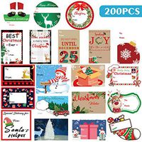 200 Pieces Christmas Gift Tags Name Tag Stickers Self-Adhesive with 20 Different Designs Large Size for Christmas Wrapping Paper,Christmas Gift Bags and Boxes
