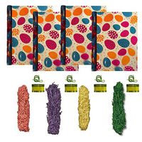 Easter Fill and Wrap Kit Cello Roll for Large Baskets Set of Four Colors Easter Egg Print & Easter Grass Fill Set for Easter Basket Gifts (Four Pack)