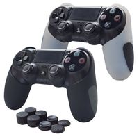 Skin Compatible for PS4 Controller Pandaren Soft Silicone Thicker Half Skin Cover Grip for PS4 /Slim/PRO Controller (Skin X 2 + Thumb Grip X 8)(Black,White)