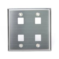 Leviton 43080-2S4 QuickPort Wallplate, Dual Gang, 4-Port, Stainless Steel