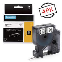 Replace Industrial Dymo Rhino 18053 Heat Shrink Tubes Wire Cable Labels Tape, Compatible for DYMO Rhino 4200,5000,5200,6000, RhinoPro Label Maker, LabelWriter, Black on White, 3/8Inch x 5Feet, 4 Pack