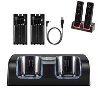 Wii Chargers for Nintenndo Wii Remote Controller, Wii Charger Dock Station with 2 Rechargeable Batteries and USB Charging Cord, Black