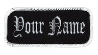 Name Patch Uniform Work Shirt Personalized Embroidered Black with White Border. Sew on.
