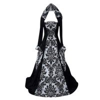 Womens Black Hooded Medieval Dress Vintage Gothic Cosplay Dresses Renaissance Costumes Gown Lace Up Floor Length Maxi Dress (White, 5XL)