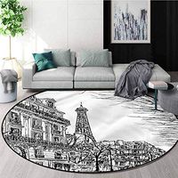 RUGSMAT Paris Modern Machine Washable Round Bath Mat,Parisian Street with Trees Non Skid Nursery Kids Area Rug for Bedroom Machine Washable Diameter-31