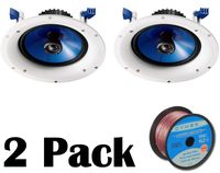 Yamaha Custom Easy-to-install In-Ceiling 2-Way 140 watts Moisture Resistant Speaker Set (Pair of 2) with a 8" PP Mica Cone Woofer & 1" Fluid-Cooled Soft-Dome Swivel Tweeter + 50 feet of 16 Gauge Speaker Wire