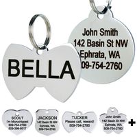 GoTags Stainless Steel Pet ID Tags, Personalized Dog Tags and Cat Tags, up to 8 Lines of Custom Text Engraved on Both Sides, in Bone, Round, Heart, Bow Tie, Flower, Star and More (Bowtie, Regular)