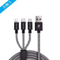 Multi Charging Cable | 3 in 1 Nylon Braided Multiple USB Fast Charger Cord 3.9 ft(1.2m) with Micro USB/Type C Compatible for iPad/Mac Book/iPhone X/8/7/7 Plus/Galaxy S9/S8/S7/Note 9/Note 8 and More
