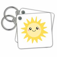 Cute happy sun - kawaii yellow sunny happy face - Key Chains, 2.25 x 2.25 inches, set of 2 (kc_113062_1)