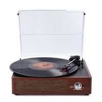 Record Player, SKEVONO Portable 3 Speed Vinyl Turntable, Bluetooth Vintage Record Player with Built-in Speakers, Supports Headphone Jack/Aux Input/ RCA Line Out (Wooden Color)