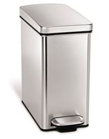 simplehuman 10 Liter / 2.6 Gallon Stainless Steel Bathroom Slim Profile Trash Can, Brushed Stainless Steel