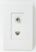 RiteAV - 1 Coax Cable TV F and 1 Cat6 White Ethernet Wall Plate Screwless Decorative - White