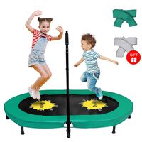 Doufit Trampoline for Kids and Adults with Adjustable Handle, TR-01 Double Jumping Fitness Rebounder Foldable Trampoline for Indoor and Outdoor Exercise with Additional Spring Pad