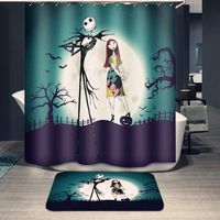 Youni Jack Skellington Shower Curtain Set with Bathroom Rug Pack of 2 Nightmare Before Christmas Jack 100% Microfiber Polyester with 12 Hooks,72Inch