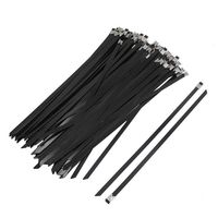 tatoko 12Inch PVC Coated Black Stainless Steel Exhaust Wrap Multi-Purpose Locking Cable Metal Zip Ties, 4.6 x 300 mm, 100 Pieces
