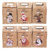DIYASY 12 Pcs Christmas Cookie Bags,Kraft Gift Box,Xmax Paper Treat Boxs print with Snowman, Santa Claus, Penguin, Elk for Gift Giving