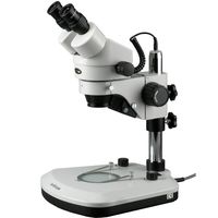 AmScope SM-1BX-PL Professional Binocular Stereo Zoom Microscope, WH10x Eyepieces, 3.5X-45X Magnification, 0.7X-4.5X Zoom Objective, Upper and Lower LED Lighting, Pillar Stand, Includes 0.5x Barlow Lens