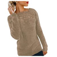 Women's Sweater Winter Long Sleeve Sexy Lace Patchwork Pullover Top Blouse Casual Plush Tops Shirt Coffee