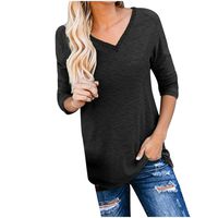 Womens Casual V-Neck Solid Blouses Tops Winter Basic Long Sleeve Loose Plus Size Tee Shirts Black