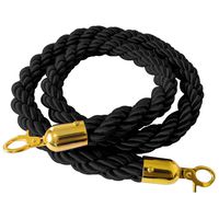 Stanchion Rope Black Hemp Braided Crowd Control Rope Barrier with Gold Plated Hooks, 60-Inch 4.5 Feet