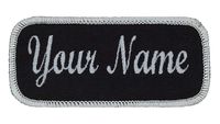 Name Patch Uniform Work Shirt Personalized Embroidered Silver Border with Black. Hook Fastener.