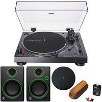 Audio-Technica AT-LP120XUSB Direct-Drive Turntable Analog/USB, Black + Audio Immersion Bundle w/Platter, Vinyl Record Cleaning System & Mackie 3" Creative Reference Multimedia Monitors (Pair)