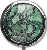 Octopus Custom Round Black Pill Case Pocket 2.1 inches Medicine Tablet Holder Organizer Case for Purse/Three-Compartment Pill Box/Black Pill Case