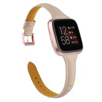 TOYOUTHS Leather Strap Compatible with Fitbit Versa/Versa 2 Bands for Women Men Slim Genuine Leather Wristbands Replacement for Versa Lite Edition/Versa SE Classic Accessorie Beige