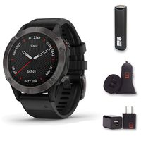 Garmin Fenix 6 Sapphire - (Dark Gray w/Black Band) Bundle with PowerBank + USB Car Charger + USB Wall Charger (4 Items)