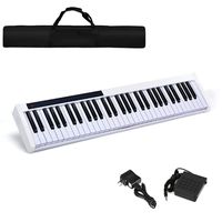 Costzon 61-Key Portable Touch Sensitive Keys Digital Piano, Upgraded Premium Electric Keyboard W/ 128 Rhythm, 128 Tone, Sustain Pedal, MIDI/USB Interface, Power Supply, Bluetooth Function (White)