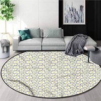 RUGSMAT Grey and Yellow Super Soft Circle Rugs for Girls,Blooming Daisies Design Non-Slip Fabric Round Rugs for Study Room Diameter-51