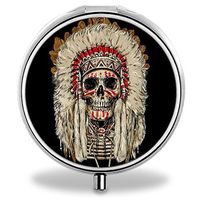 Skull Pill Case, Round Stainless Drug Organizer Container Medicine Cover for Pocket Daily&Weekly