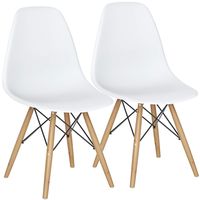 Giantex DSW Dining Chair, Pre Assembled Mid Century Style Wood Dining Chairs, Modern DSW Chair, Shell Lounge Plastic Side Chair for Kitchen, Dining, Bedroom, Living Room, Set of 2, White