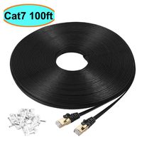 Cat7 Ethernet Cable 100 ft Black Shielded (STP), AULLOV High Speed Flat RJ45 Cat-7/Category 7 Internet LAN Computer Patch Cord Cable, Faster Than Cat5/Cat6-100 Feet Black (30 Meters)