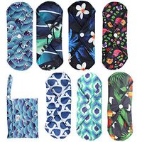 PurRoyyale 7 Pcs + 1 Wet Bag Charcoal Bamboo Reusable Sanitary Pad and Panty Liner, Washable Menstrual Pad, Mama Cloth, Water Proof Wet Bag, Soft and Comfortable, Absorbent, Cloth Menstrual Pad, Eco