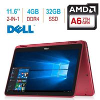 2018 Dell Inspiron 3000 11.6in 2-in-1 Touchscreen Laptop/Tablet PC, 7th Gen AMD A6-9220e 2.5GHz Processor, 4GB 2400MHz DDR4, 32GB SSD, Bluetooth, WiFi, Windows 10-Red (Renewed)