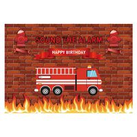 Funnytree 7x5ft Red Firetruck Birthday Party Backdrop Sound The Alarm Baby Boy Photography Background Brick Wall Fire Emergency Rescue Firefighter Invitation Decorations Photo Banner Photobooth Props