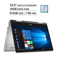 2019 Dell Inspiron 5482 2-in-1 14 Inch Touchscreen FHD Laptop (Inter 4-Core i7-8565U up to 4.6GHz, 16GB DDR4 RAM, 512GB SSD (Boot) + 1TB HDD, Intel UHD 620, Backlit KB, Win 10, Grey) (Renewed)