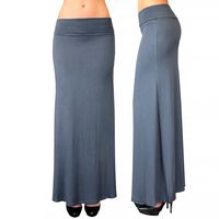 Solid Grey Long Maxi Skirt Waist Foldover Full Length Light Rayon Spandex Size L