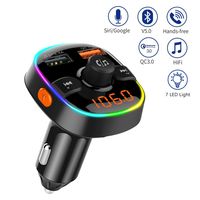 Vivefox Bluetooth Car Transmitter, Bluetooth 5.0 FM Transmitter Car Radio Transmitter with QC3.0 Charging Handsfree Car Kit, Support Hi Siri OK Google, SD Card, USB Flash Drive 7 Color LED Backlit